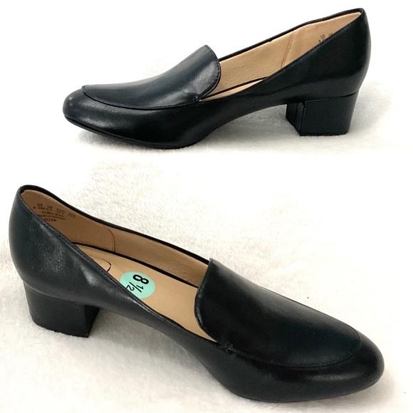 BLACK CASUAL MINIMALIST COMFORT SLIP ON CHUNKY BLOCK HEEL DRESSY LOAFER SZ 8.5M - Picture 2 of 12